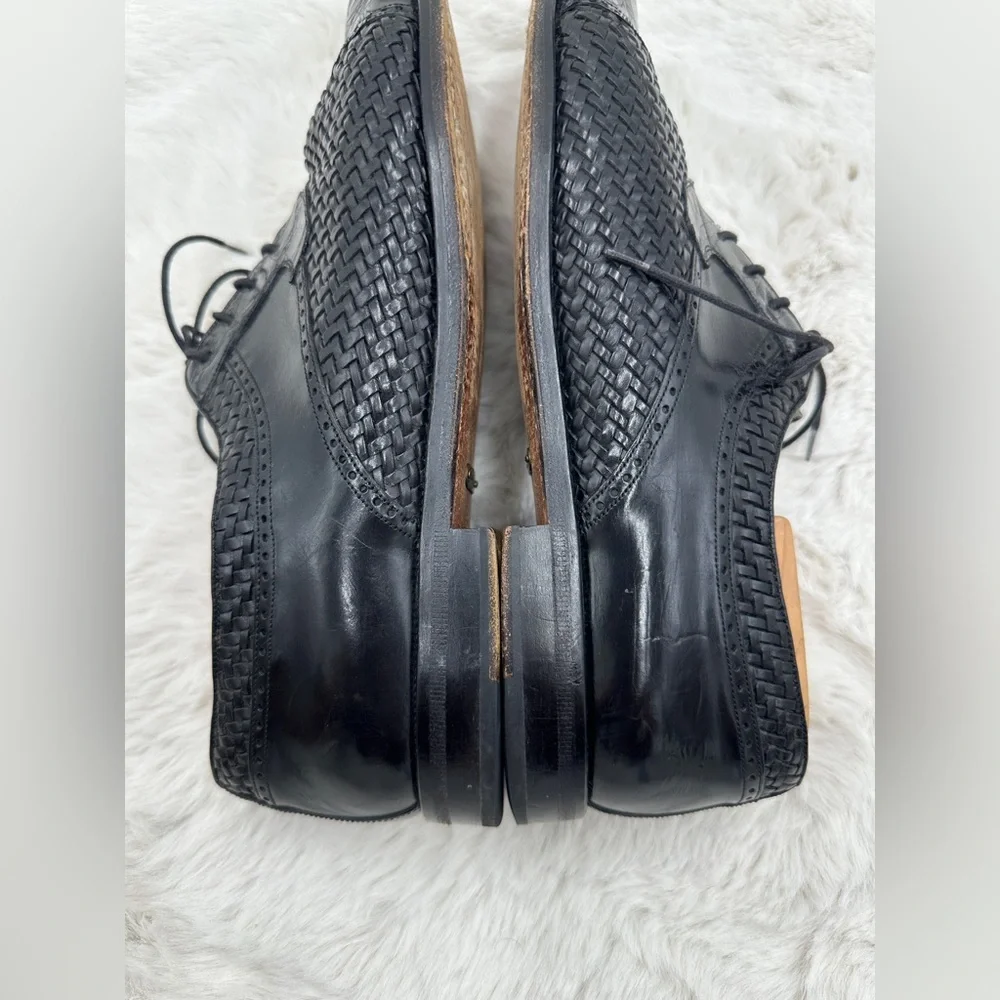 Mezlan Black Acapulco‎ Genuine Crocodile Cap Toe Woven Leather Oxford shoes 10.5